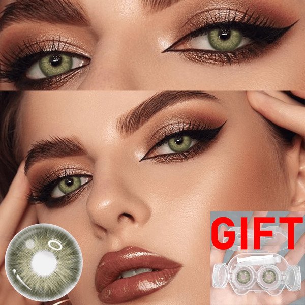 Christmas Green Contact Lenses, Cat-Shaped Contact Lens Case, Moisturizing Type, Suitable For Christmas Use, Single-Use For One Year, Can Be Worn Daily, Is A Selected Christmas Gift, A Prop For Creating A Christmas Atmosphere, Suitable For Makeup Parties,