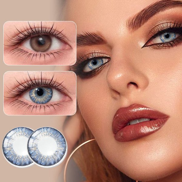True sapphire Contact Lenses + Kitten-Shaped Contact Lens Case, Little Devil Eye Makeup, Moisturizing, Halloween-Themed Items, Can Be Worn Daily, Suitable For Parties And Festive Occasions