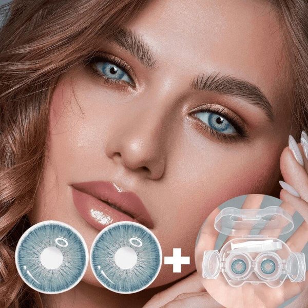 Blue Contact Lenses + Kitten-Shaped Contact Lens Case, Little Devil Eye Makeup, Moisturizing, Halloween-Themed Items, Can Be Worn Daily, Suitable For Parties And Festive Occasions, Suitable As Birthday And Holiday Gifts, Change Eye Color,