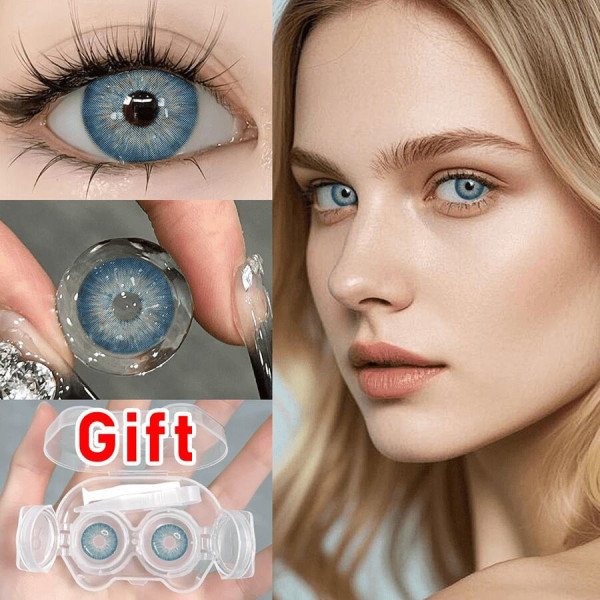 Blue Contact Lenses + Kitten-Shaped Contact Lens Case, Little Devil Eye Makeup, Moisturizing, Halloween-Themed Items, Can Be Worn Daily, Suitable For Parties And Festive Occasions, Suitable As Birthday And Holiday Gifts, Change Eye Color,